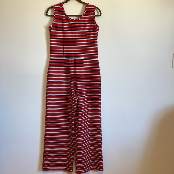 VTG Retro Jumpsuit Med Red 60s 70s Revival Coastal Nautical Mid-Mod - Picture 13 of 15